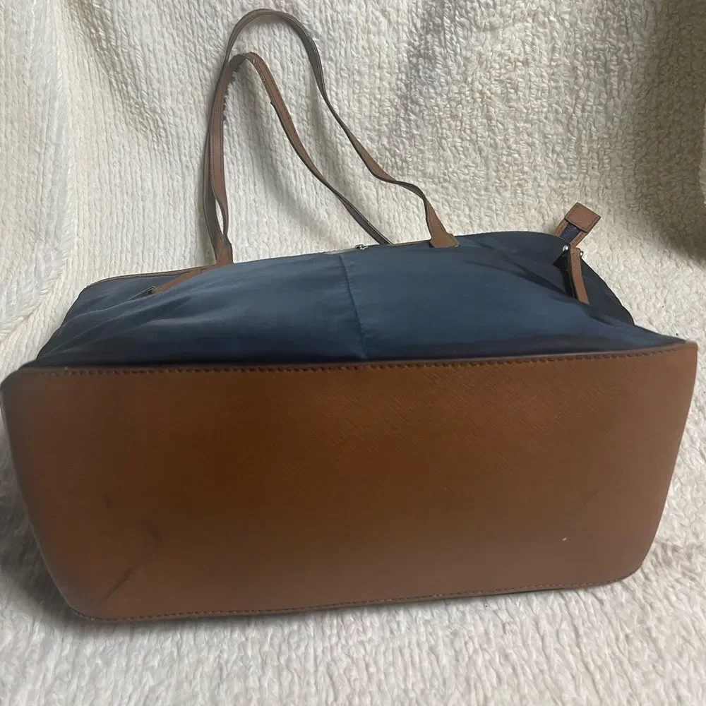 Michael Kors  Nylon Navy Blue Tote with leather Brown Trim and straps ..
